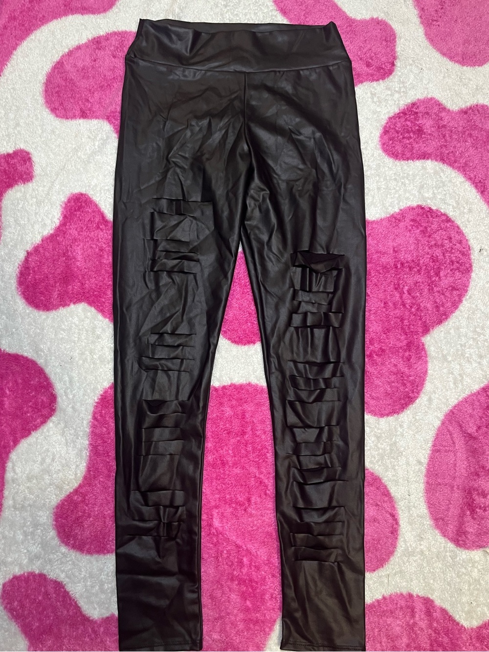 Black Faux Leather Ruffle Cutout Leggings
